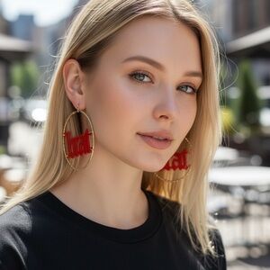Chic Gold and Red Statement  BRAT Earrings